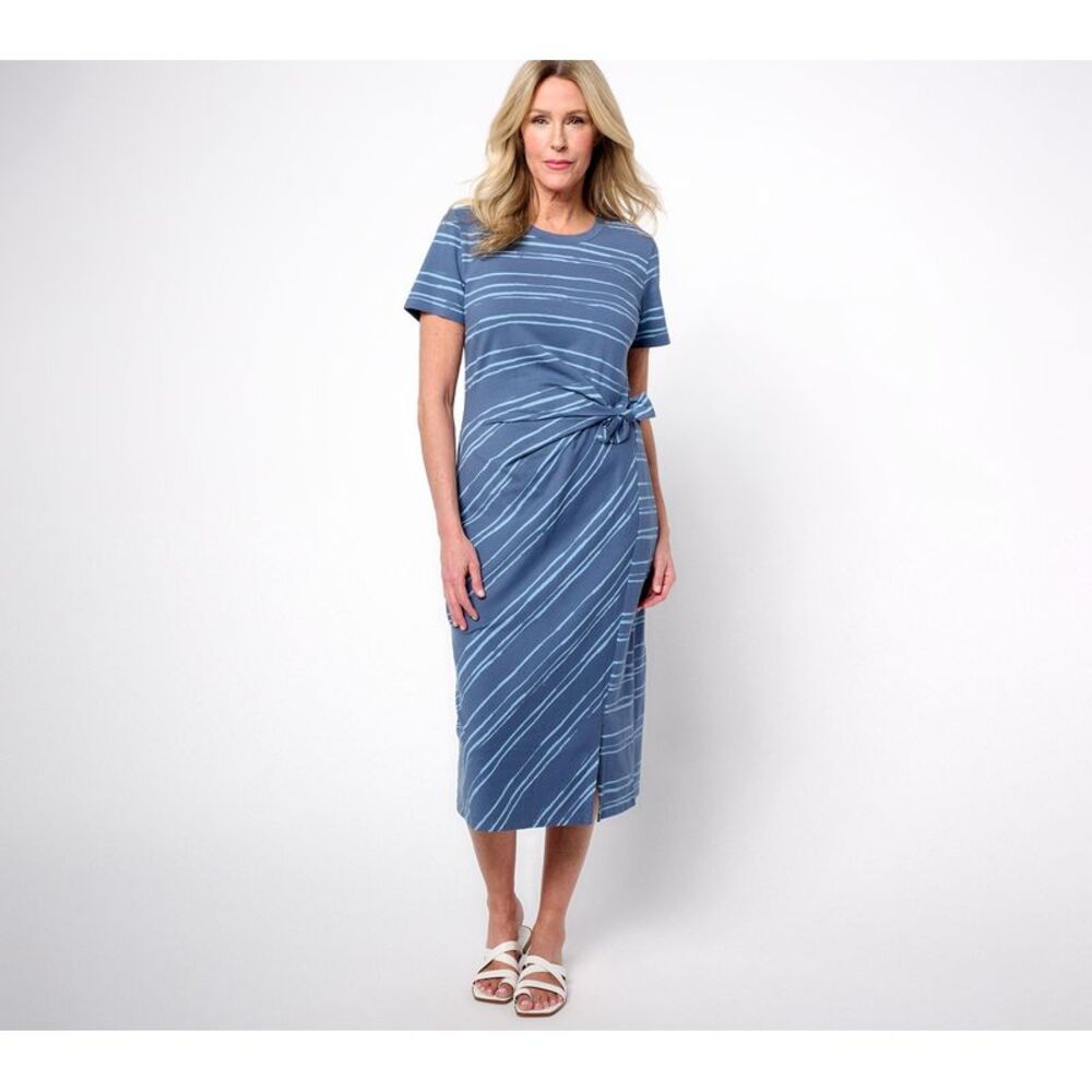 Anybody Women's Plus Sz Dress 2X Printed Stripe Tie Front Knit Blue A685016